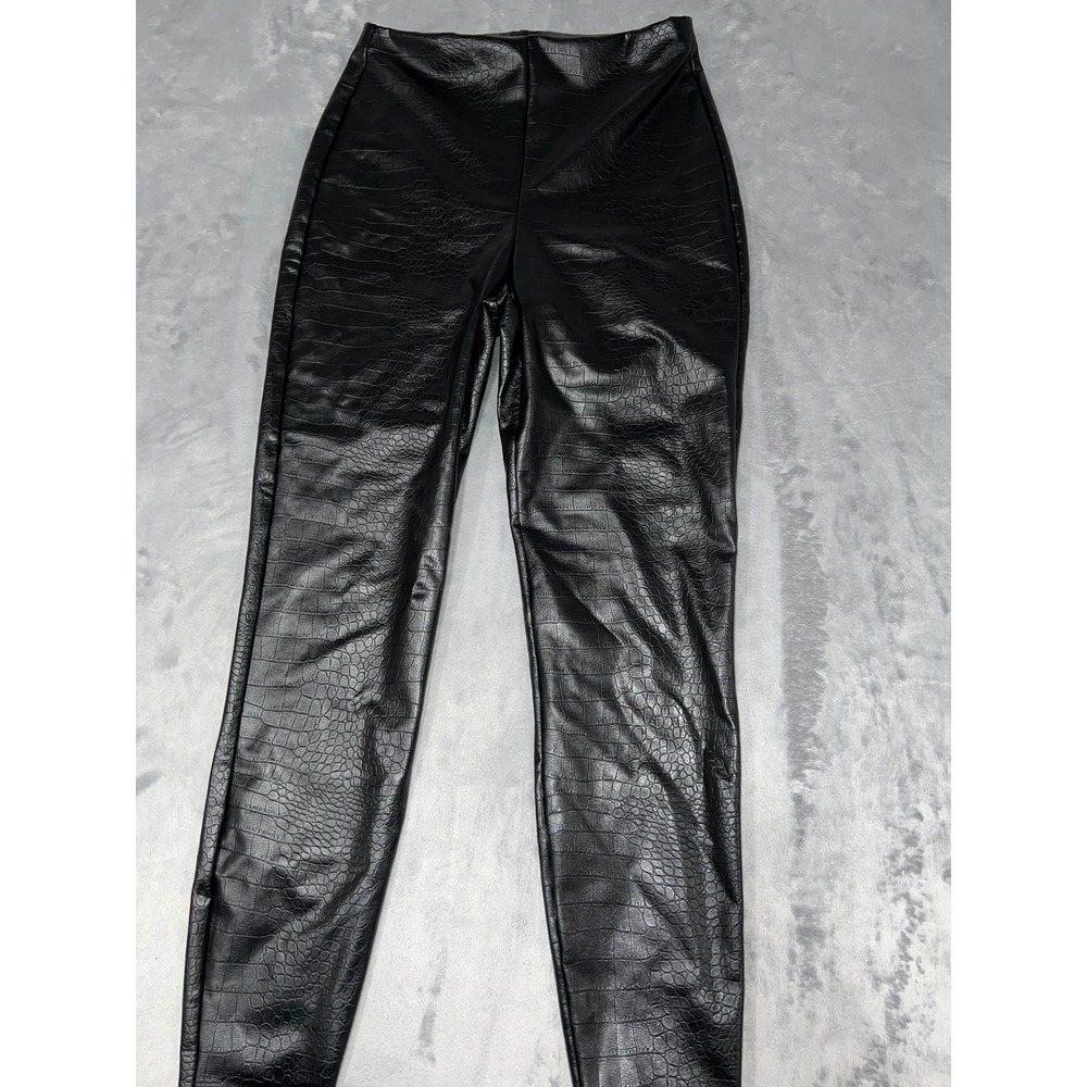 Express Womens Black Faux Leather Crocodile Embossed Leggings Small